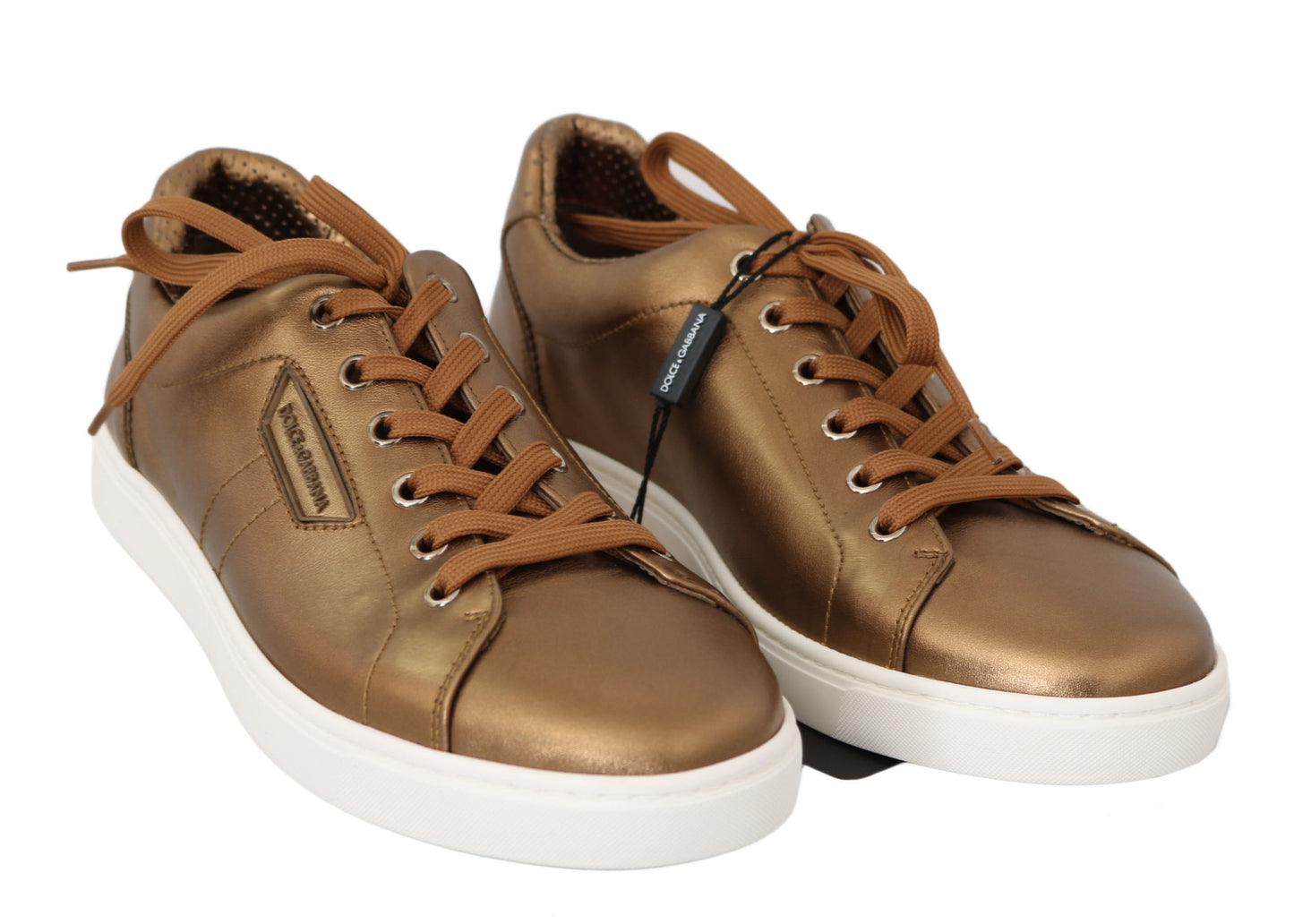Dolce & Gabbana Gold Leather Mens Casual Sneakers Curated Luxury Accessories by Orvyn