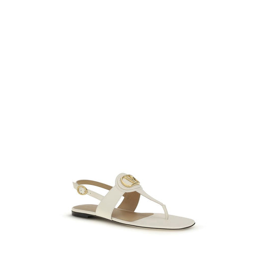 Valentino Garavani Beige Calf Leather Bos Taurus Flat Sandals Curated Luxury Accessories by Orvyn