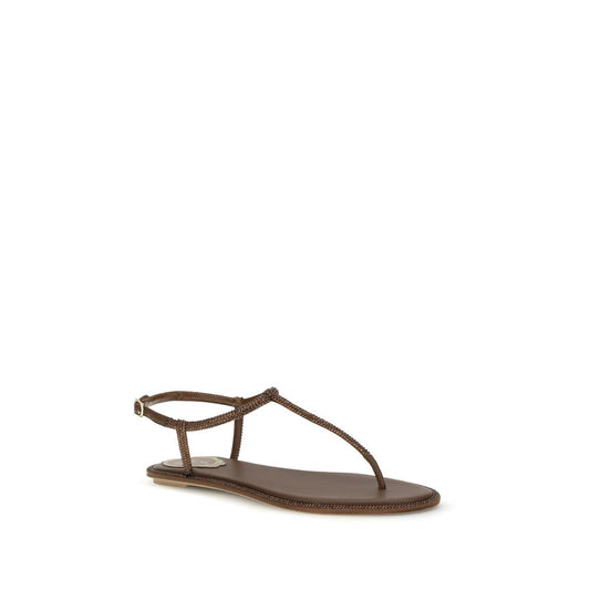 RENE CAOVILLA Brown Satin Sandals Curated Luxury Accessories by Orvyn