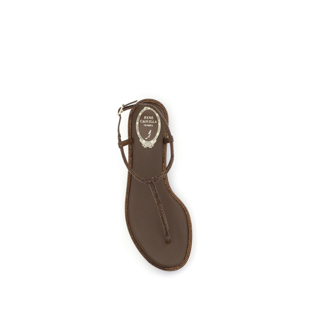 RENE CAOVILLA Brown Satin Sandals Curated Luxury Accessories by Orvyn