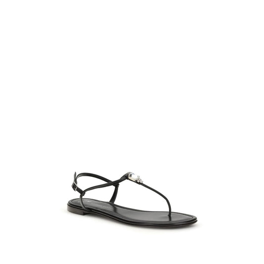 Giuseppe Zanotti Black Calf Leather Bos Taurus Flat Sandals Curated Luxury Accessories by Orvyn