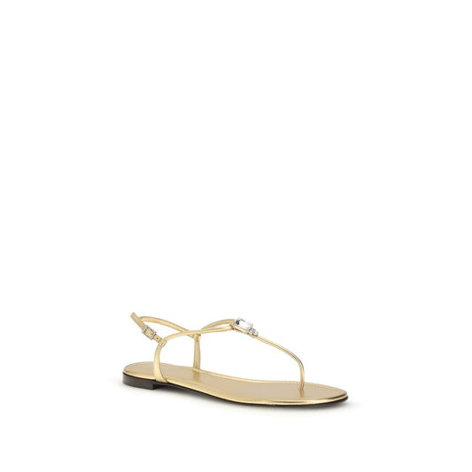 Giuseppe Zanotti Gold Calf Leather Bos Taurus Flat Sandals Curated Luxury Accessories by Orvyn