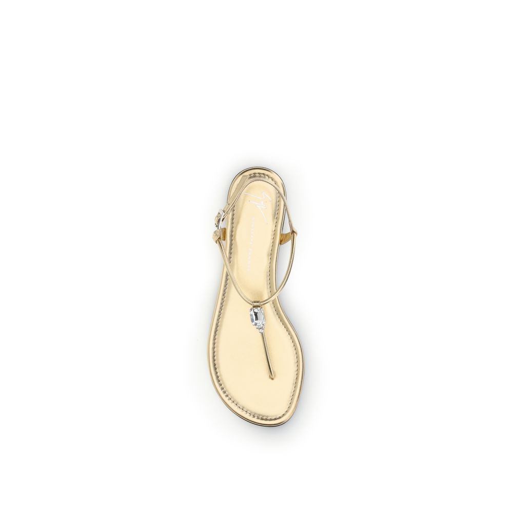 Giuseppe Zanotti Gold Calf Leather Bos Taurus Flat Sandals Curated Luxury Accessories by Orvyn