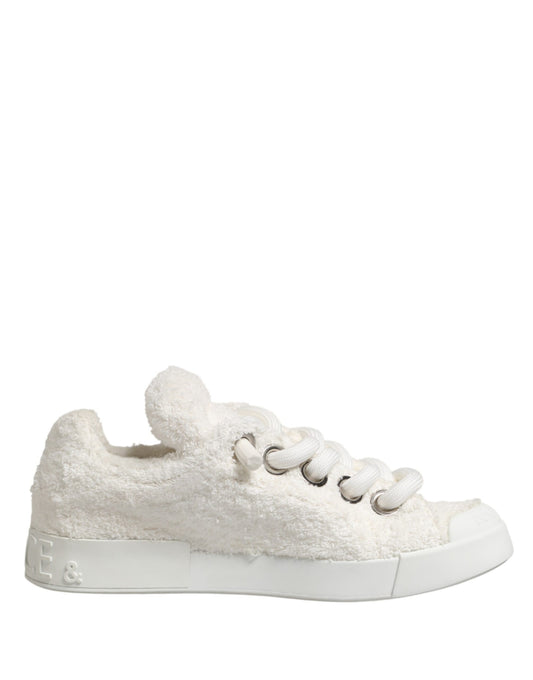 Dolce & Gabbana White Faux Shearling Low Top Sneakers Shoes Curated Luxury Accessories by Orvyn
