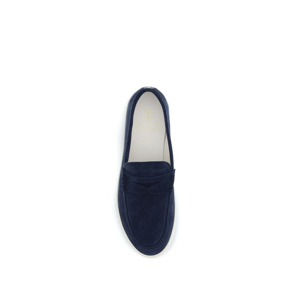 Brunello Cucinelli Blue Calf Leather Bos Taurus Slip-On Loafers Curated Luxury Accessories by Orvyn