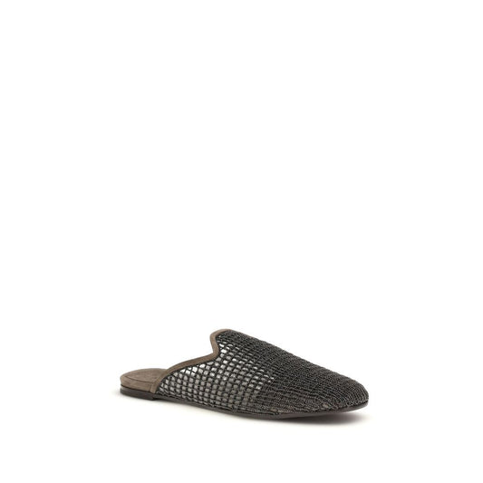 Brunello Cucinelli Gray Calf Leather Bos Taurus Mules Curated Luxury Accessories by Orvyn