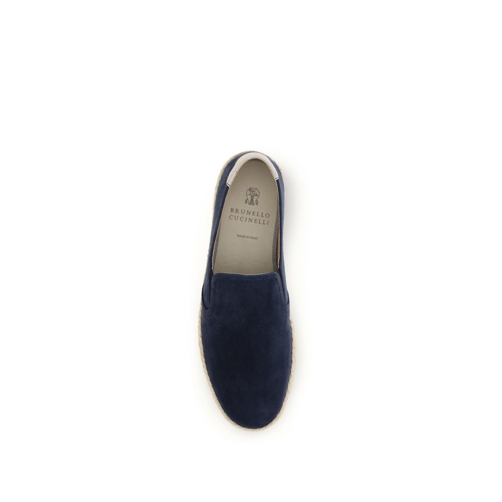 Brunello Cucinelli Blue Calf Leather Bos Taurus Espadrilles Curated Luxury Accessories by Orvyn