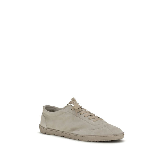 Brunello Cucinelli Beige Calf Leather Bos Taurus Low Top Sneakers Curated Luxury Accessories by Orvyn