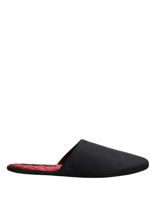 Dolce & Gabbana Dark Navy Wool Cotton Red Chevron Slippers Shoes Curated Luxury Accessories by Orvyn