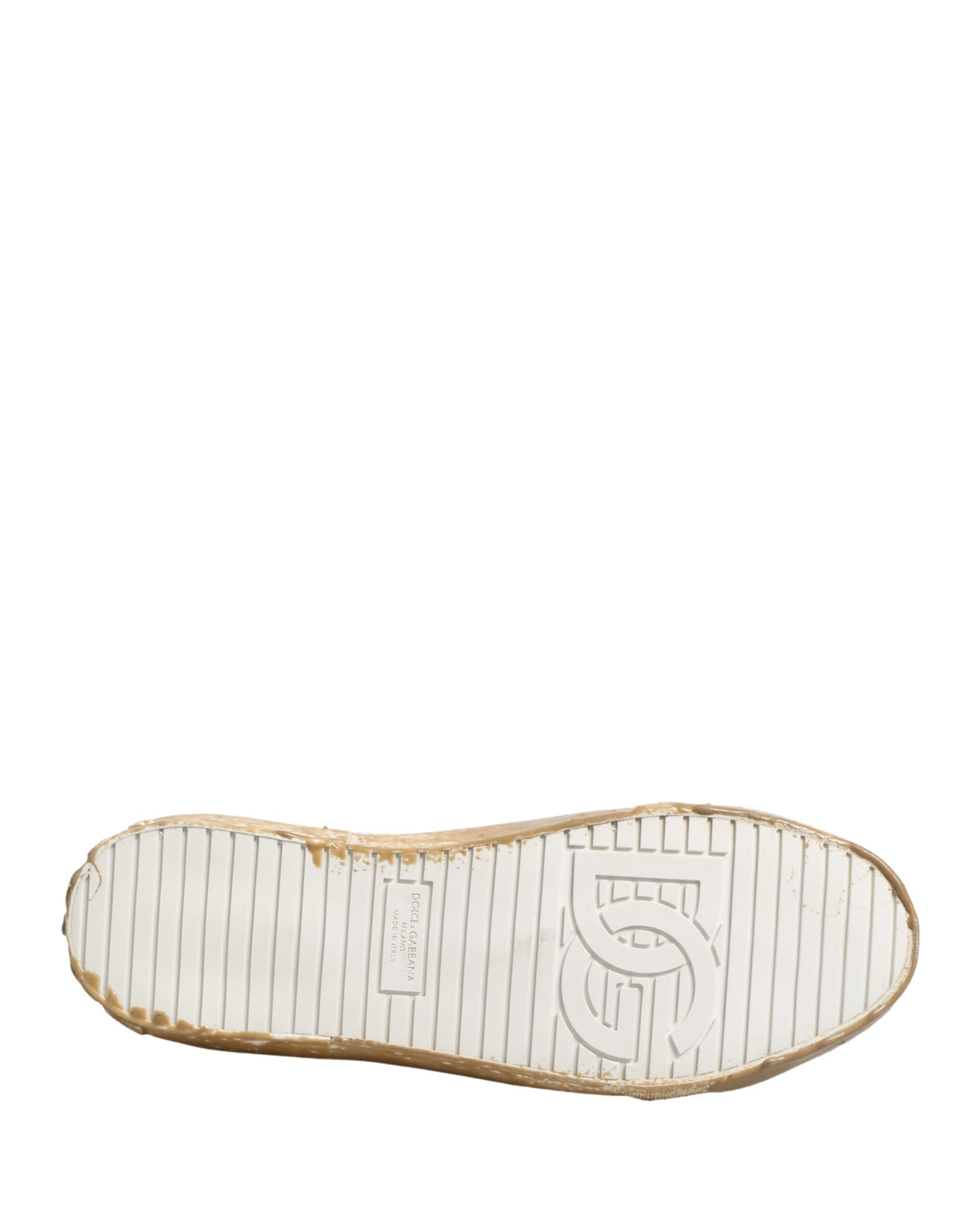 Dolce & Gabbana White Leather Paint Effect Low Top Sneakers Shoes Curated Luxury Accessories by Orvyn