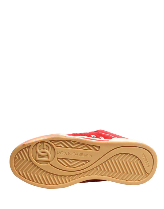 Dolce & Gabbana Red White Suede DG Logo Low Top Sneakers Shoes Curated Luxury Accessories by Orvyn