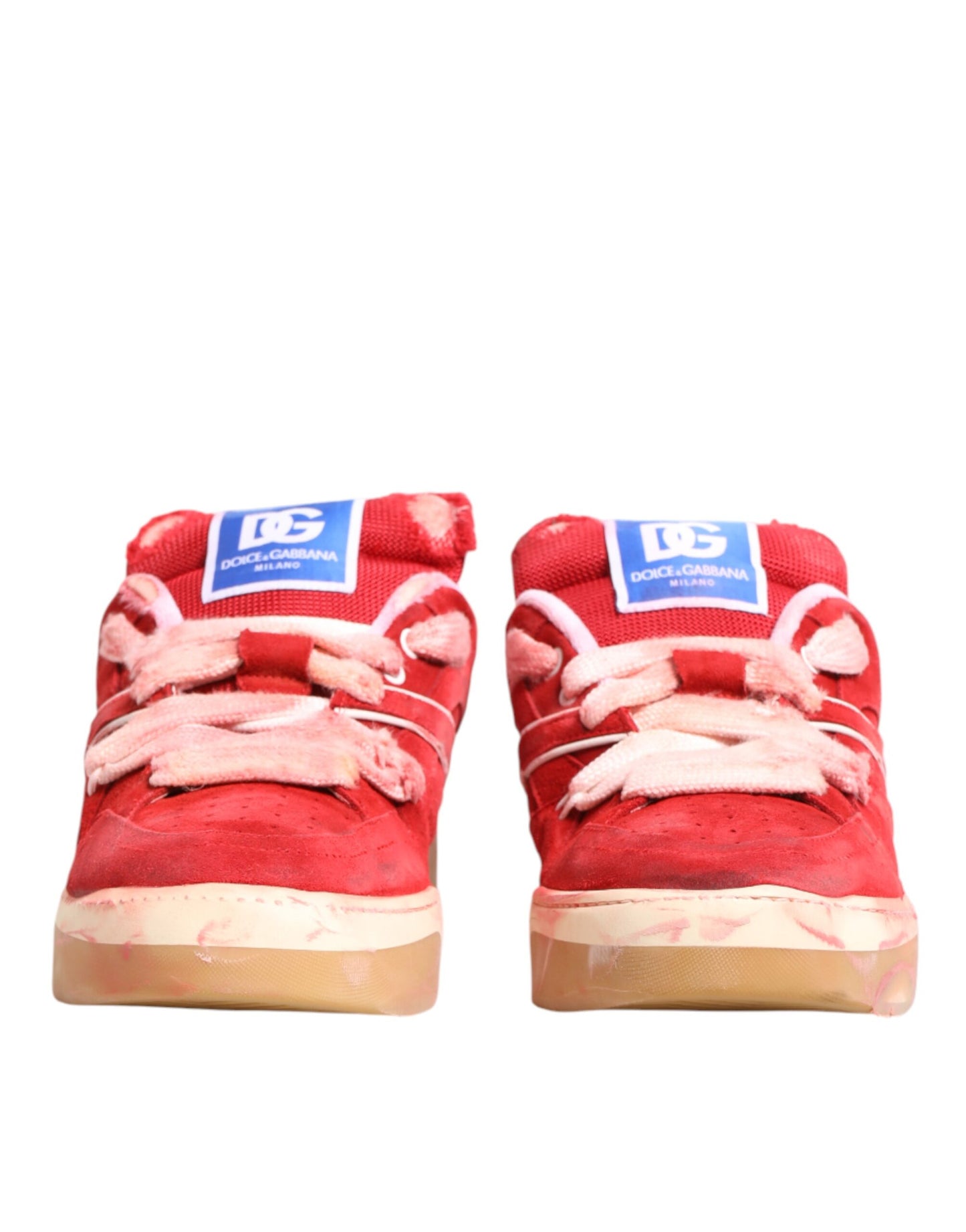 Dolce & Gabbana Red White Suede DG Logo Low Top Sneakers Shoes Curated Luxury Accessories by Orvyn