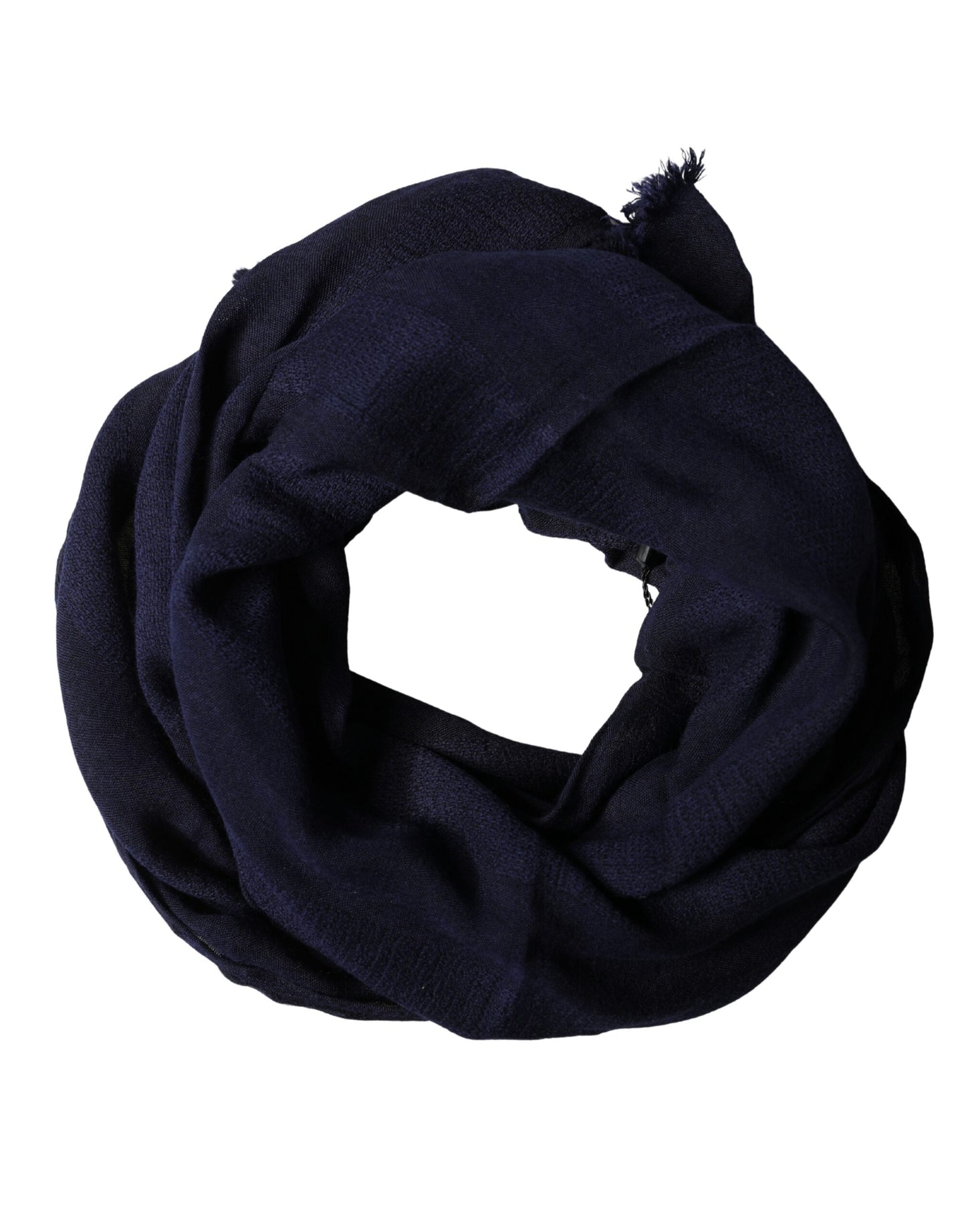 Dolce & Gabbana Dark Blue Wool Knit Unisex Wrap Fringe Shawl 170cm x 60cm Scarf Curated Luxury Accessories by Orvyn
