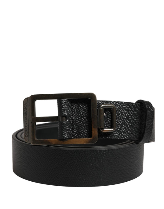 Dolce & Gabbana Black Calf Leather Gold Metal Buckle Belt Curated Luxury Accessories by Orvyn
