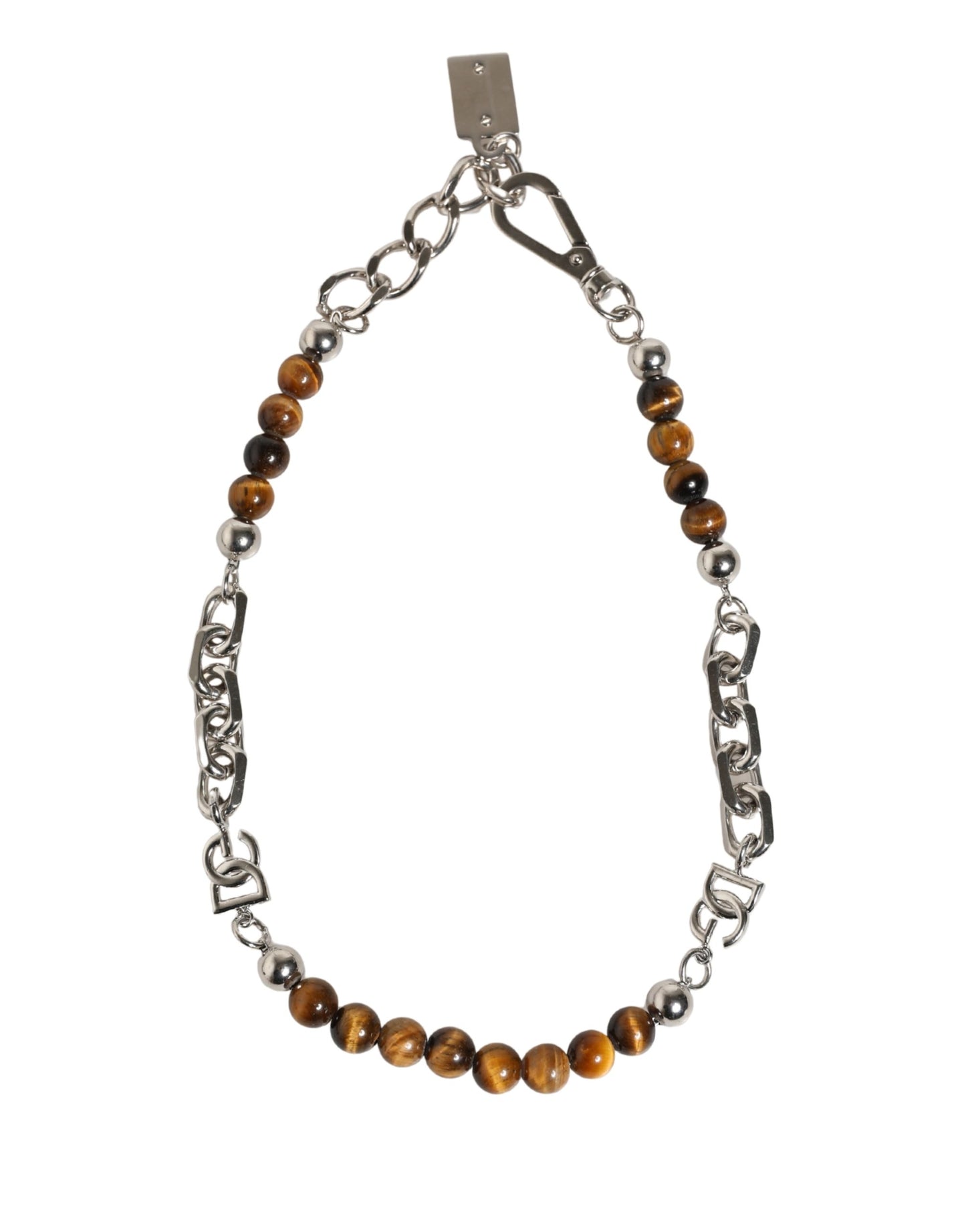 Dolce & Gabbana Silver Tone Brass Chain Beaded Gem DG Logo Bracelet Curated Luxury Accessories by Orvyn