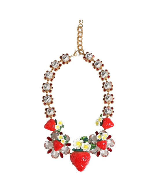Dolce & Gabbana Gold Brass FRUIT Pendants Flowers Crystal Logo Necklace Curated Luxury Accessories by Orvyn