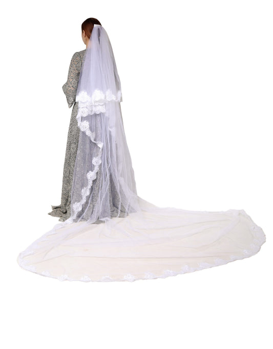 Dolce & Gabbana White Floral LaceNylon Floor Length 3M Long Veil Curated Luxury Accessories by Orvyn