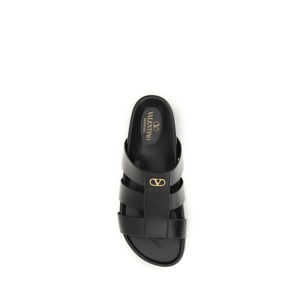 Valentino Garavani Black Studshield Leather Slide Sandals schwarz