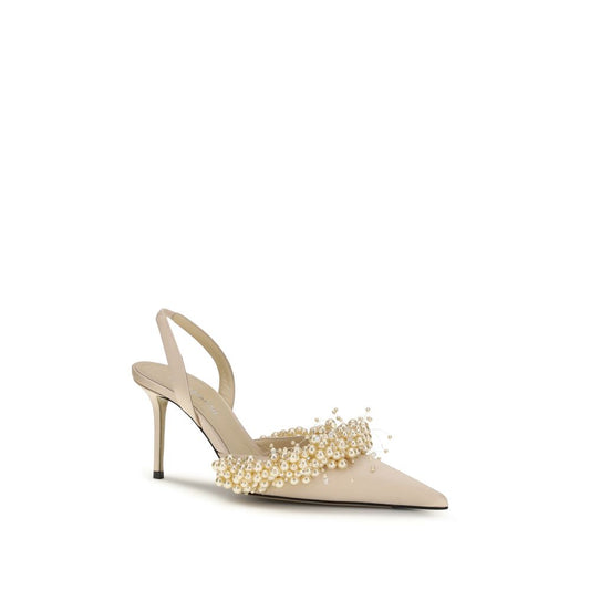 MACH & MACH Beige Silk High Heel Pumps Curated Luxury Accessories by Orvyn