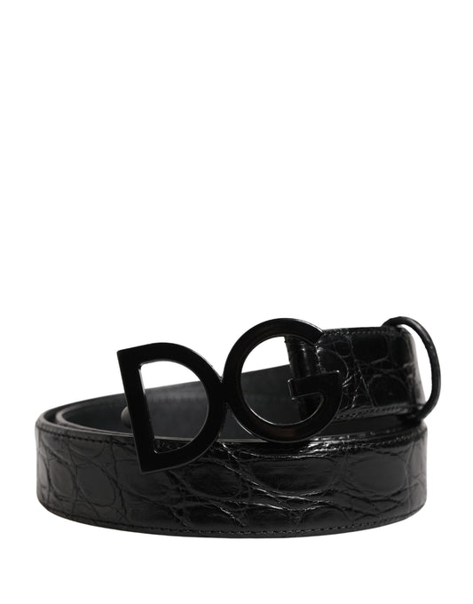 Dolce & Gabbana Men Black Exotic Leather Logo Buckle Belt Curated Luxury Accessories by Orvyn