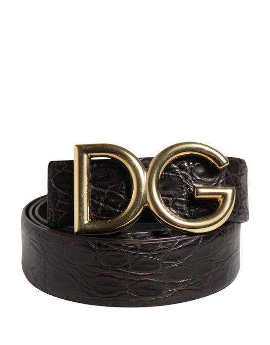 Dolce & Gabbana Men Black Exotic Leather Logo Buckle Belt Curated Luxury Accessories by Orvyn