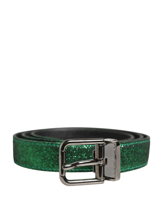 Dolce & Gabbana Men Green Lurex Polyester Metal Buckle Belt Curated Luxury Accessories by Orvyn