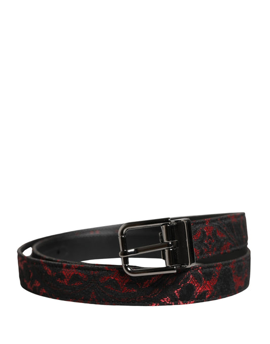 Dolce & Gabbana Black Red Polyester Silver Metal Buckle Belt Curated Luxury Accessories by Orvyn