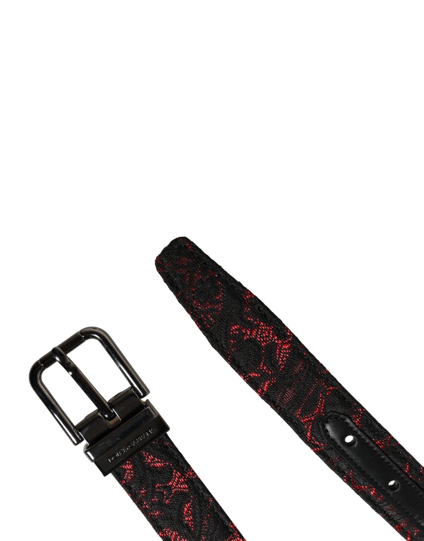 Dolce & Gabbana Black Red Polyester Silver Metal Buckle Belt Curated Luxury Accessories by Orvyn