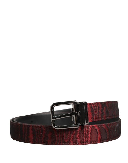Dolce & Gabbana Men Red Jacquard Acetate Metal Buckle Belt Curated Luxury Accessories by Orvyn