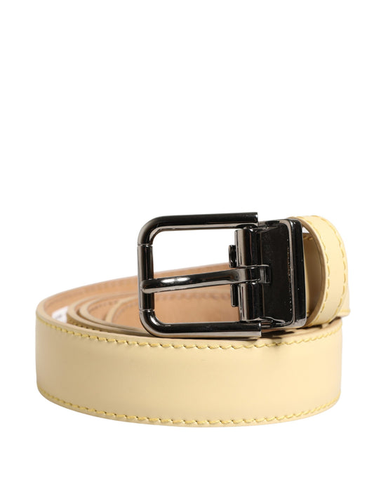 Dolce & Gabbana Men Yellow Classic Leather Metal Buckle Belt Curated Luxury Accessories by Orvyn