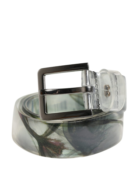 Dolce & Gabbana Men White Floral PVC Silver Metal Buckle Belt Curated Luxury Accessories by Orvyn