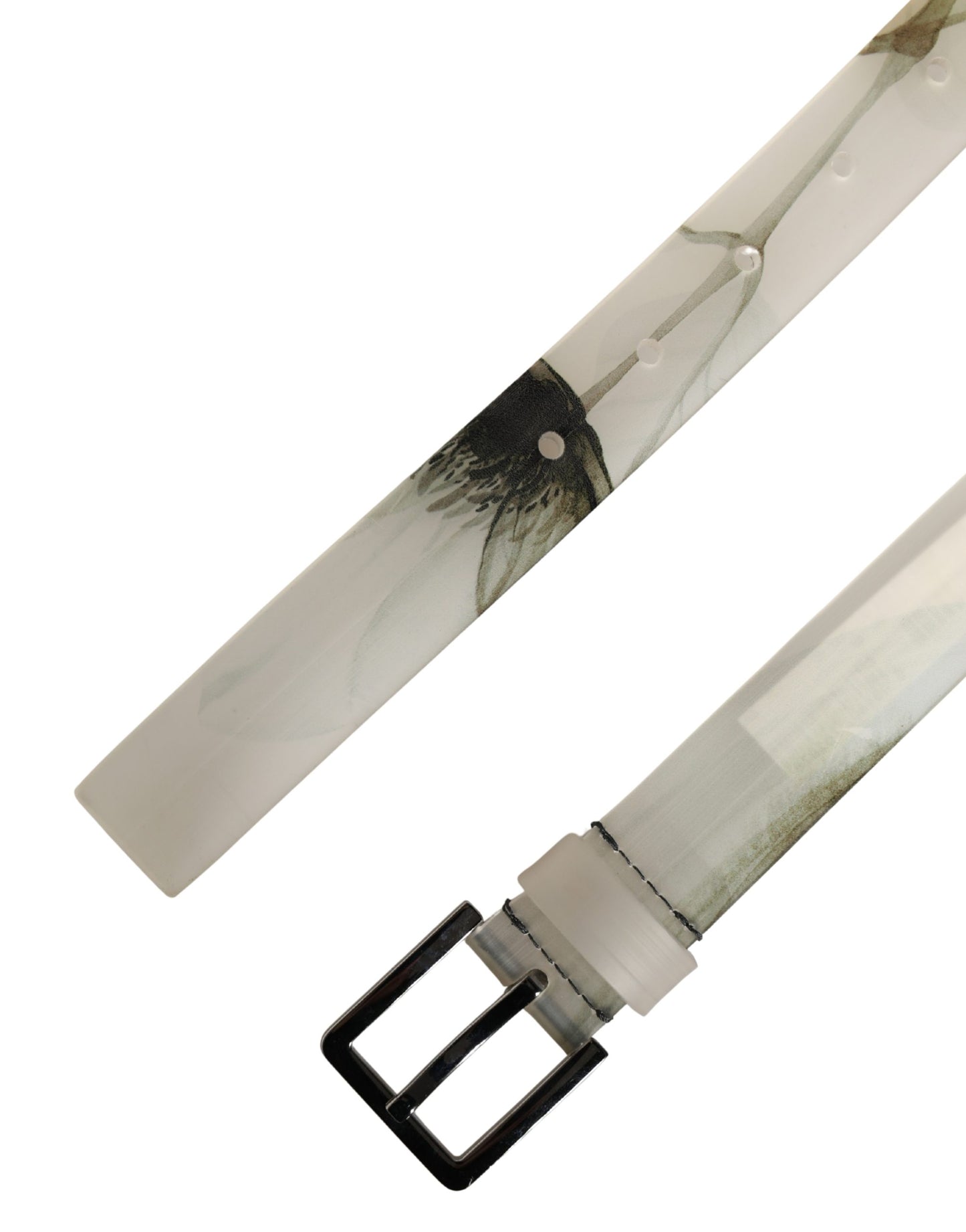 Dolce & Gabbana Men White Floral PVC Silver Metal Buckle Belt Curated Luxury Accessories by Orvyn