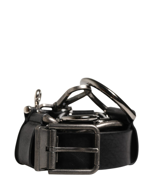 Dolce & Gabbana Black Calf Leather Silver Metal Buckle Belt Curated Luxury Accessories by Orvyn