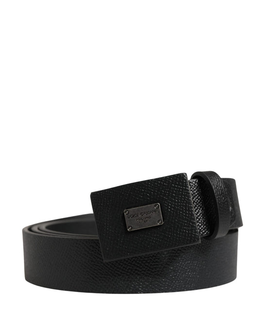 Dolce & Gabbana Men Black Calfskin Leather Square Buckle Belt Curated Luxury Accessories by Orvyn