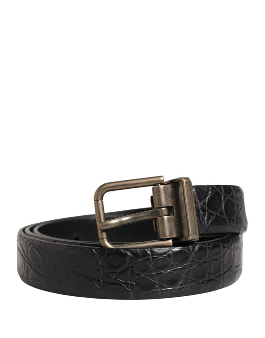 Dolce & Gabbana Men Black Exotic Leather Metal Buckle Belt Curated Luxury Accessories by Orvyn