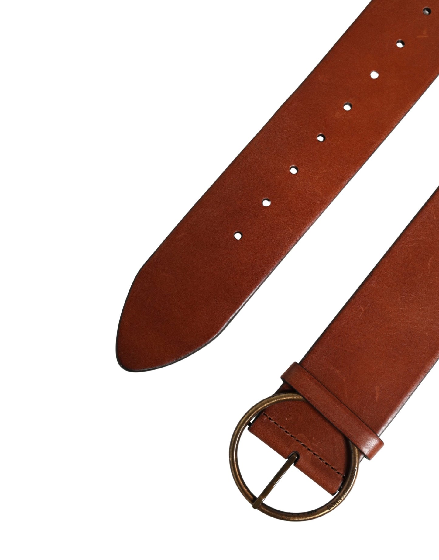 Dolce & Gabbana Men Brown Leather Wide Waist Metal Round Buckle Belt Curated Luxury Accessories by Orvyn