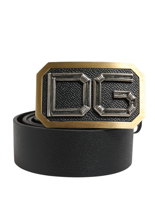Dolce & Gabbana Men Black Leather DG Logo Metal Buckle Belt Curated Luxury Accessories by Orvyn