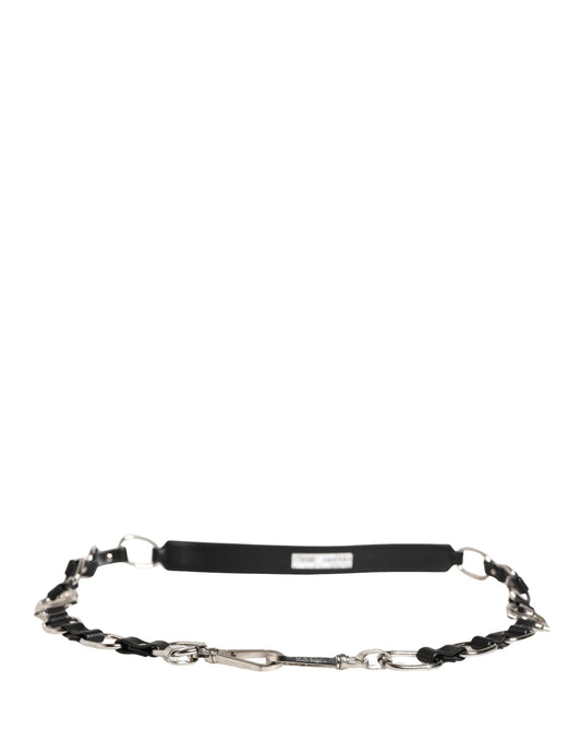 Dolce & Gabbana Black Leather Silver Chain Bag Accessory Shoulder Strap Curated Luxury Accessories by Orvyn