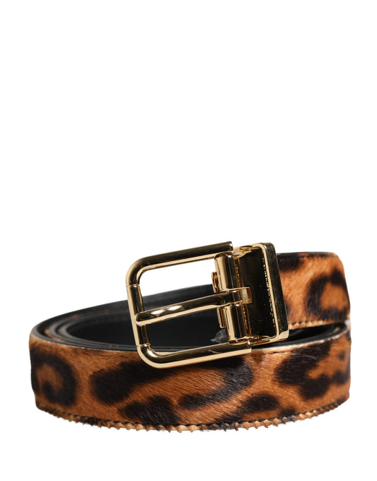 Dolce & Gabbana Brown Calf Fur Leopard Metal Buckle Belt Curated Luxury Accessories by Orvyn
