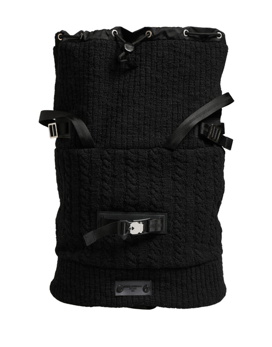 Dolce & Gabbana Black Tricot Wool Blend Duffel Backpack Travel Borse Bag Curated Luxury Accessories by Orvyn