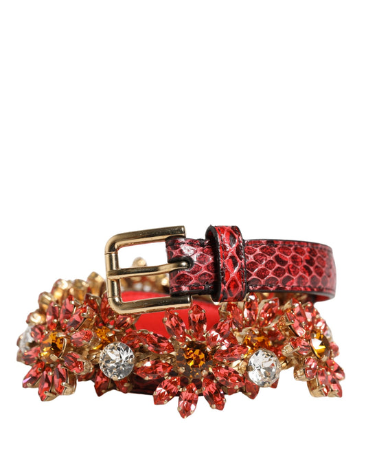 Dolce & Gabbana Red Leather Daisy Crystal Embellished Waist Belt Curated Luxury Accessories by Orvyn