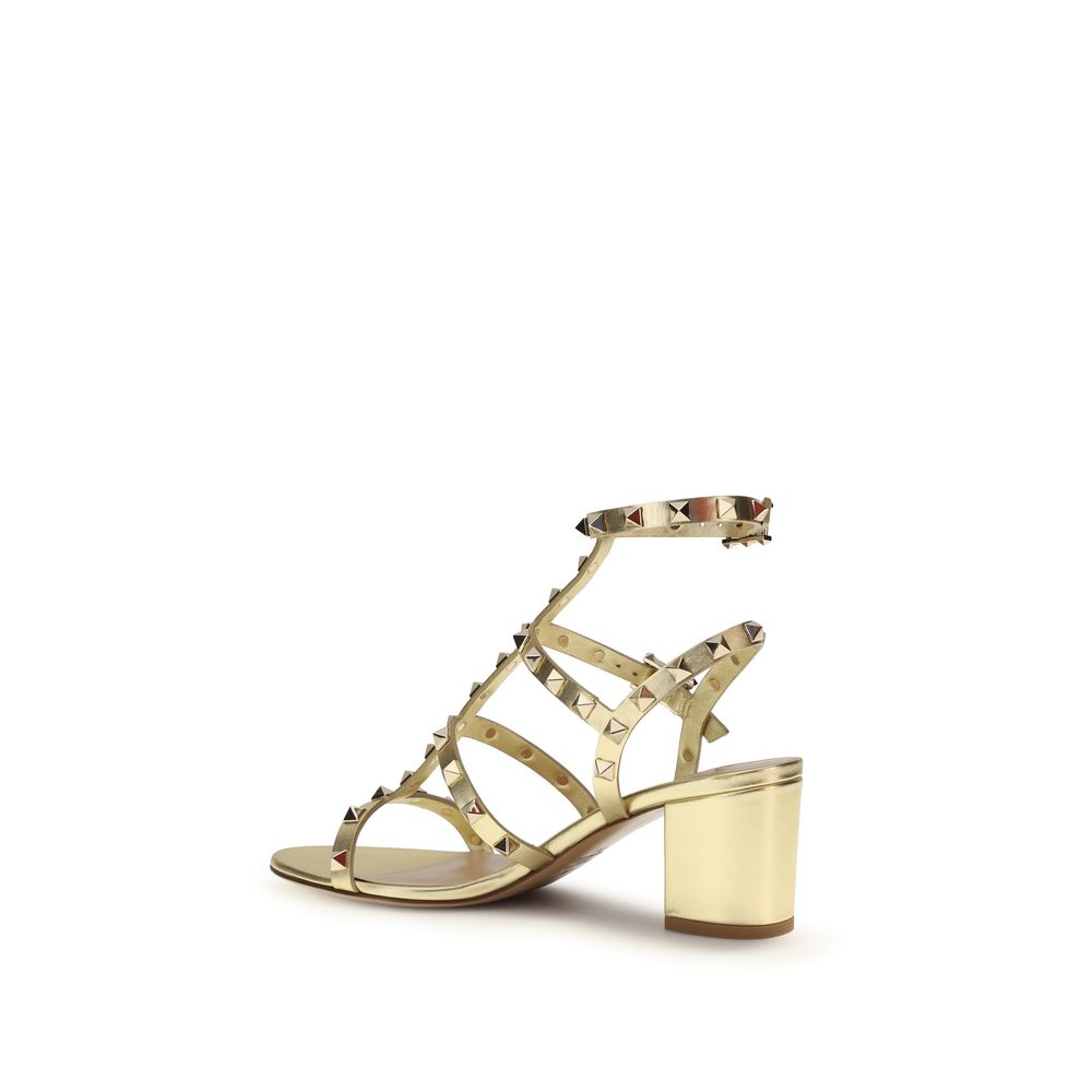 Valentino Garavani Gold Calf Leather Bos Taurus Strap-On Sandals Curated Luxury Accessories by Orvyn