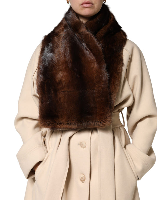 Dolce & Gabbana Black Brown Stripe Fur Shawl Wrap Scarf Curated Luxury Accessories by Orvyn