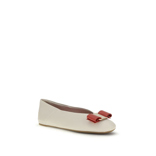 Ferragamo White Calf Leather Bos Taurus Ballet Flats Curated Luxury Accessories by Orvyn