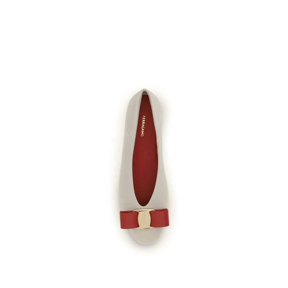 Ferragamo White Calf Leather Bos Taurus Ballet Flats Curated Luxury Accessories by Orvyn