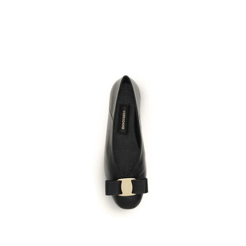 Ferragamo Black Calf Leather Bos Taurus Ballet Flats Curated Luxury Accessories by Orvyn