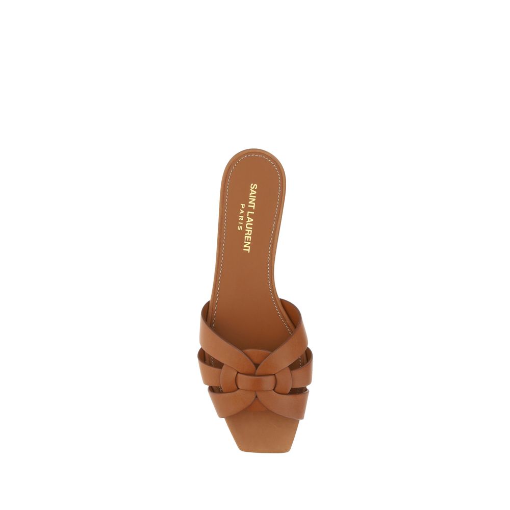 Saint Laurent Brown Calf Leather Bos Taurus Flat Sandals Curated Luxury Accessories by Orvyn