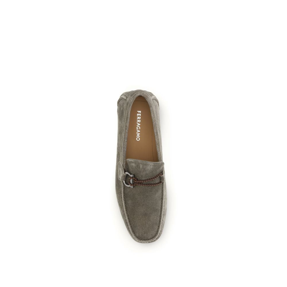 Ferragamo Gray Calf Leather Bos Taurus Slip-On Loafers Curated Luxury Accessories by Orvyn