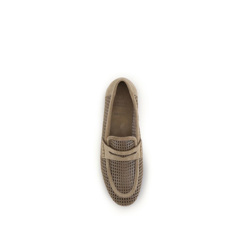 Brunello Cucinelli Beige Calf Leather Bos Taurus Slip-On Loafers Curated Luxury Accessories by Orvyn