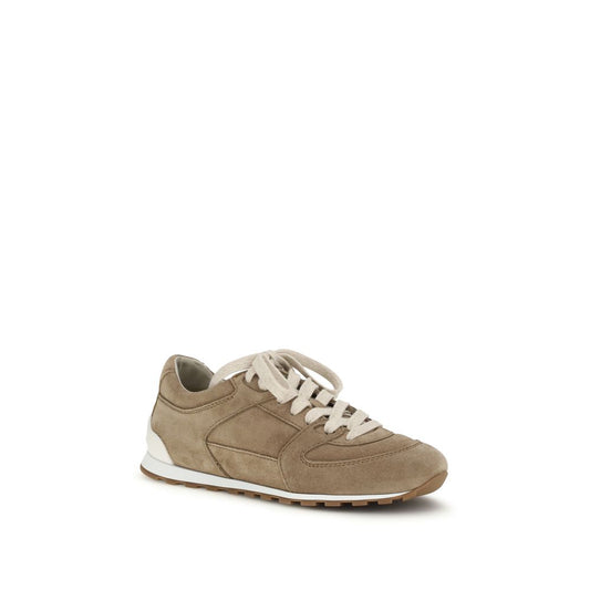 Brunello Cucinelli Beige Calf Leather Bos Taurus Low Top Sneakers Curated Luxury Accessories by Orvyn